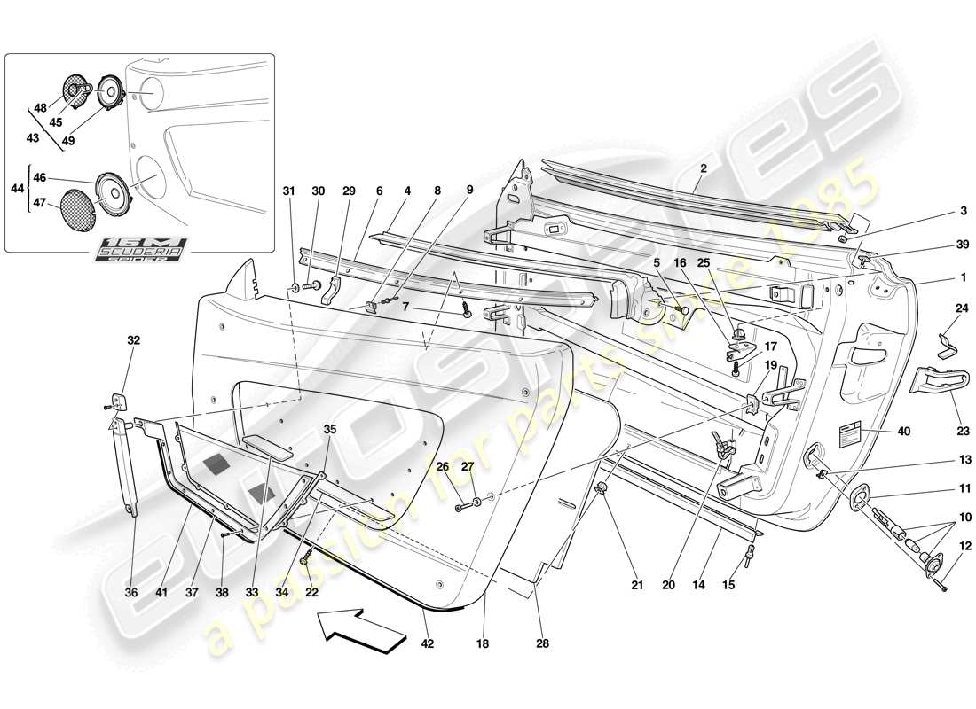 ferrari f430 scuderia (europe) porte - sottostruttura e rivestimento diagramma delle parti
