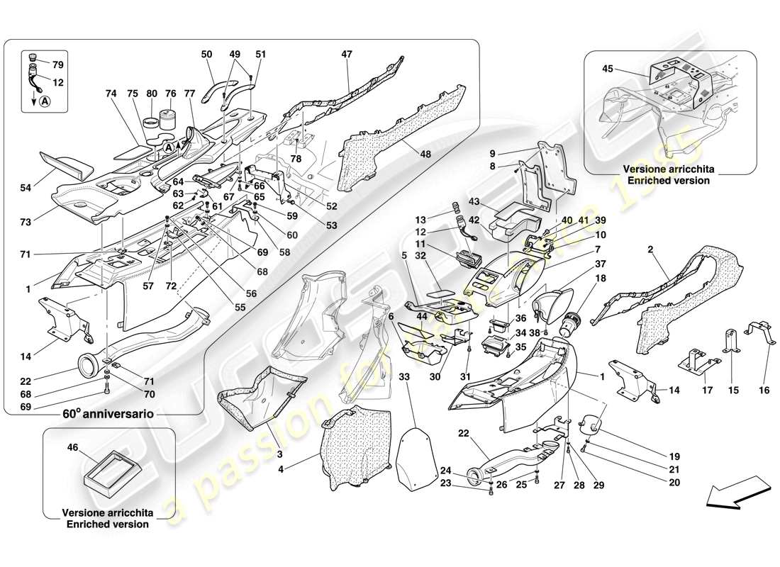 ferrari 612 sessanta (usa) tunnel - sottostruttura e accessori diagramma delle parti