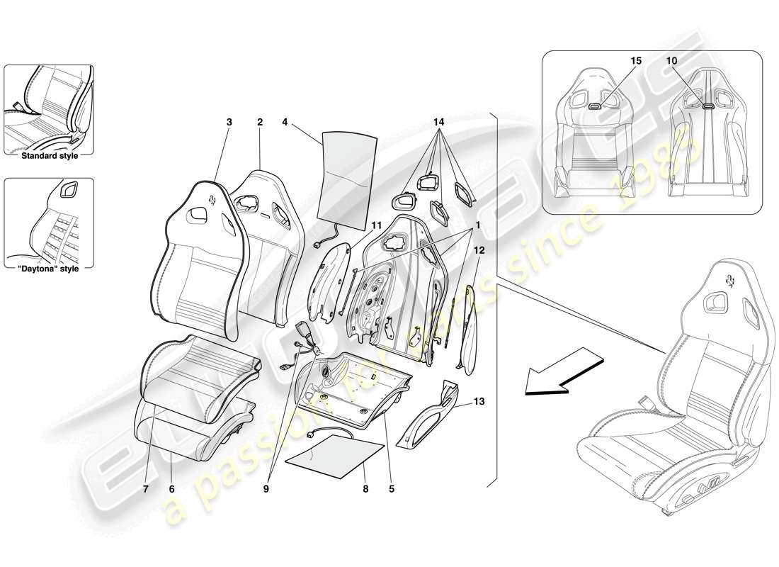 ferrari 599 gto (europe) sedile anteriore - rivestimenti e componenti interni schema parte
