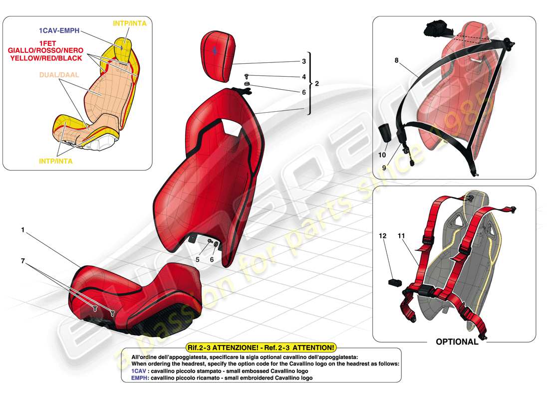 ferrari laferrari (usa) sedili e cinture di sicurezza schema delle parti