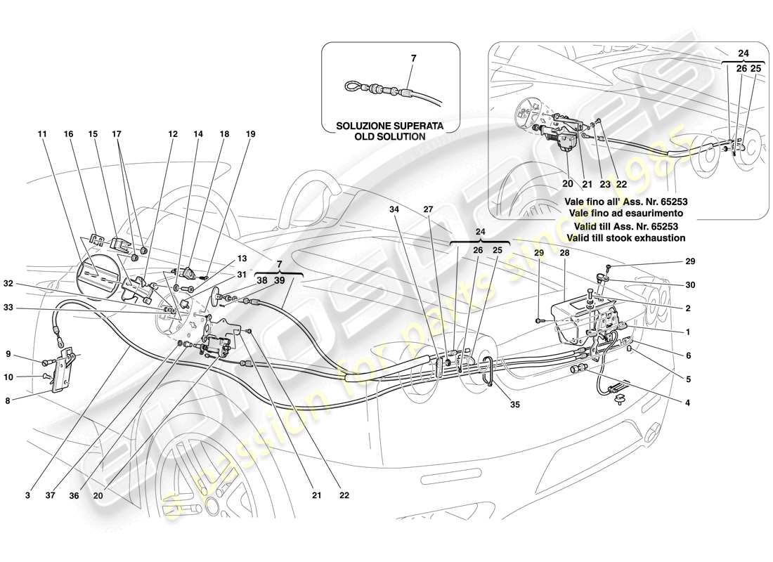 ferrari f430 spider (rhd) engine compartment lid and fuel filler flap opening mechanisms teilediagramm