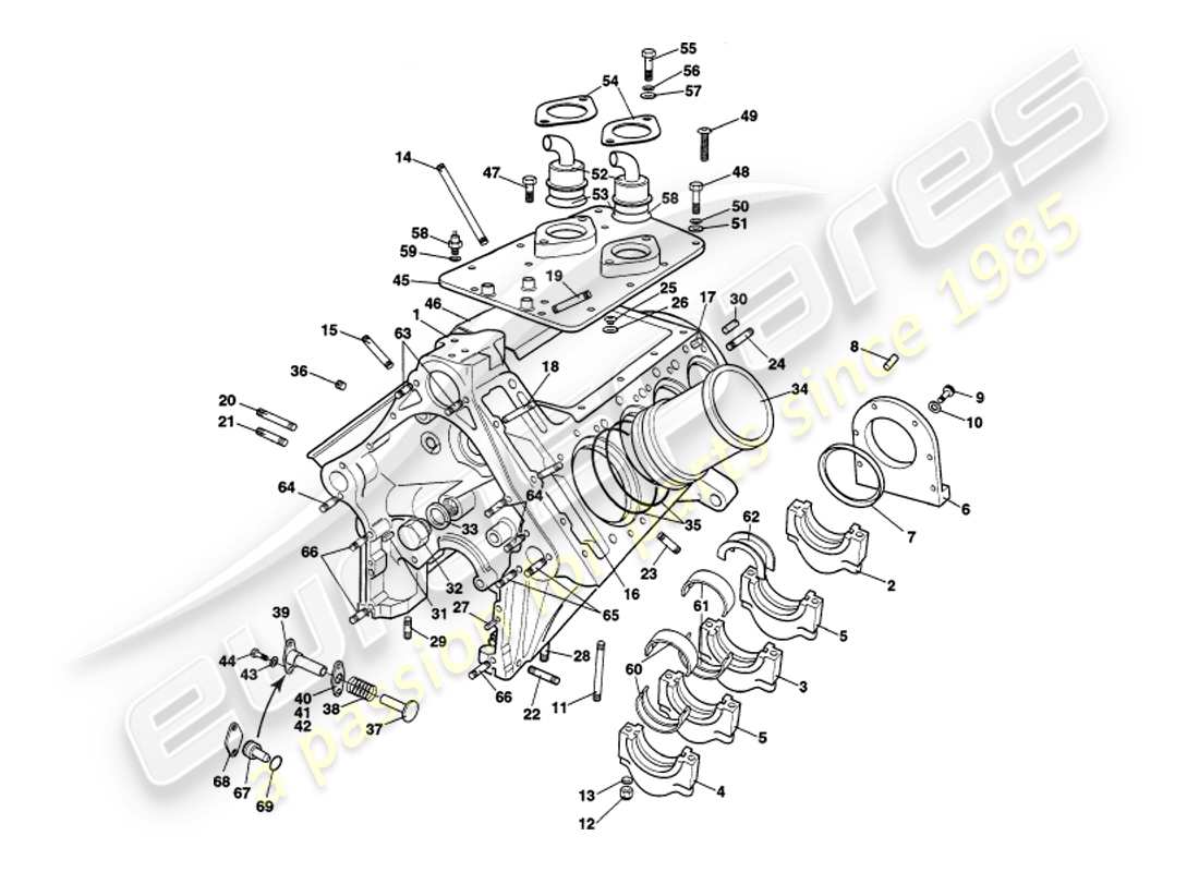 aston martin v8 volante (1997) diagramma delle parti del blocco cilindri