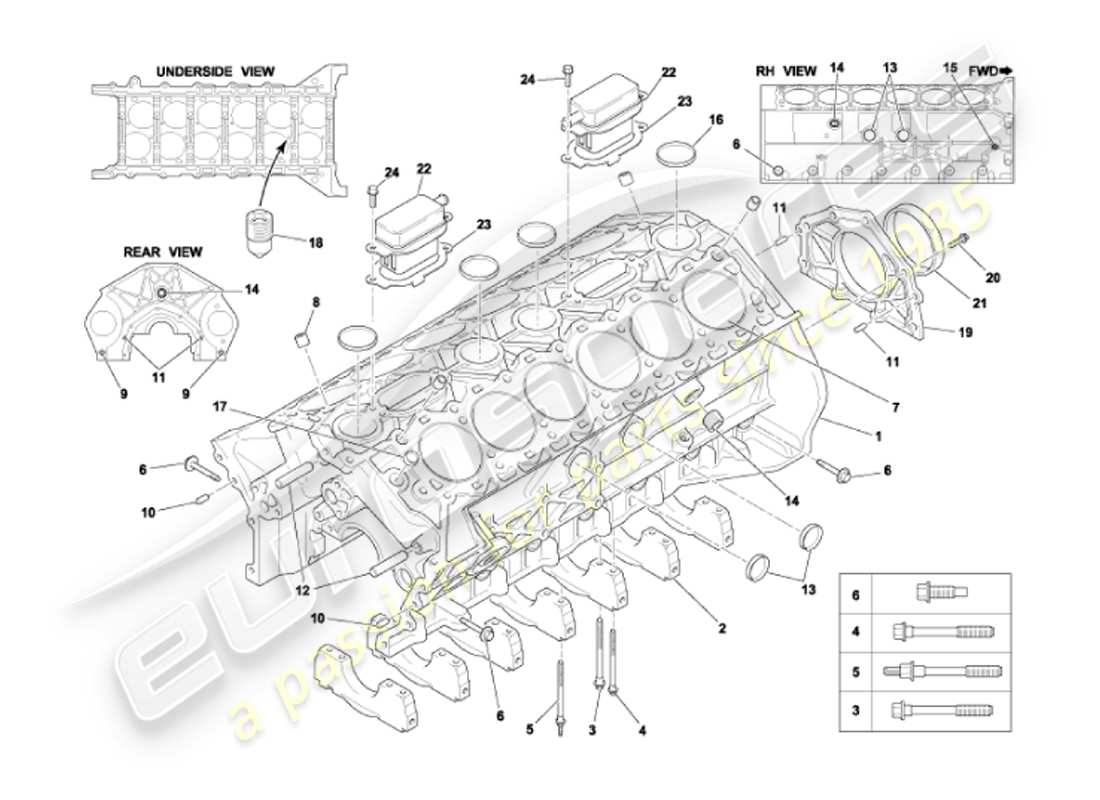 aston martin vanquish (2002) blocco cilindro diagramma delle parti