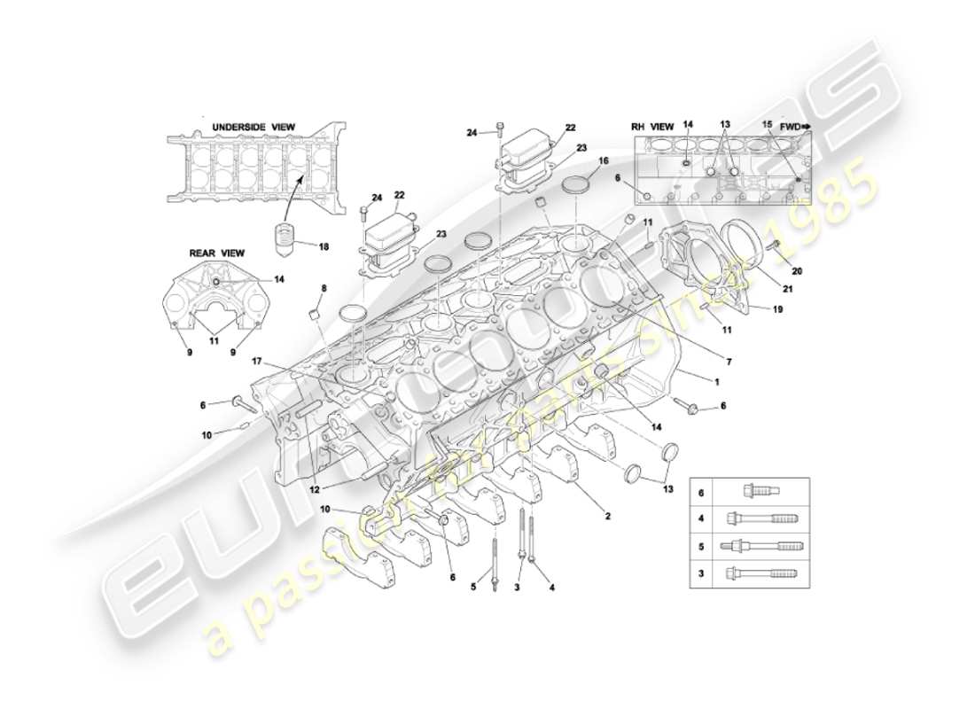 aston martin vanquish (2004) blocco cilindro diagramma delle parti