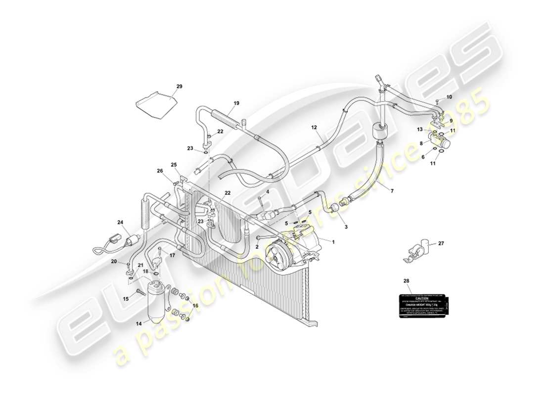 aston martin db7 vantage (2000) diagramma delle parti di installazione del vano motore