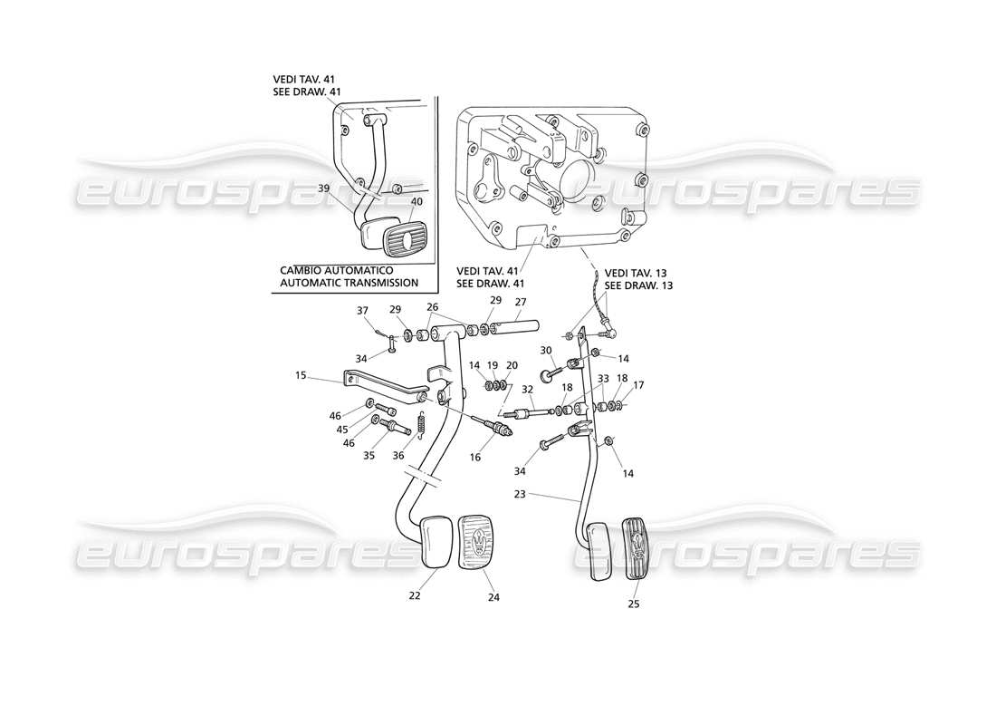 maserati qtp v6 evoluzione diagramma delle parti dei pedali del freno e dell'acceleratore