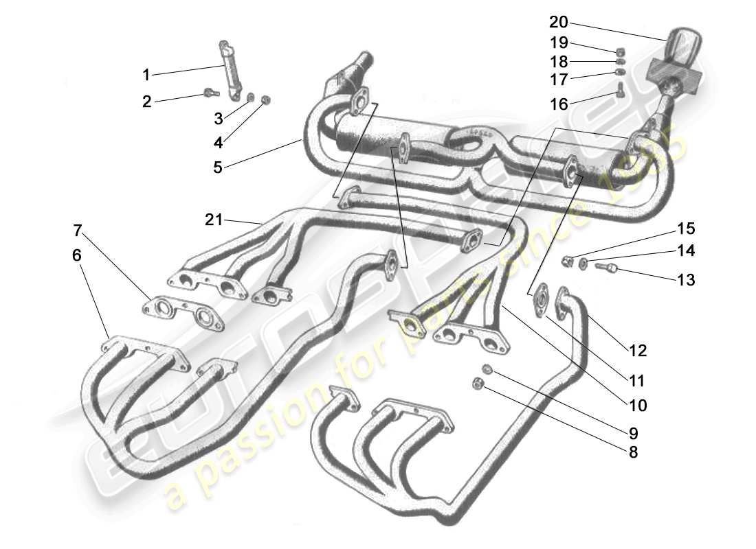 lamborghini miura p400s sistema di scarico (p400/s) diagramma delle parti