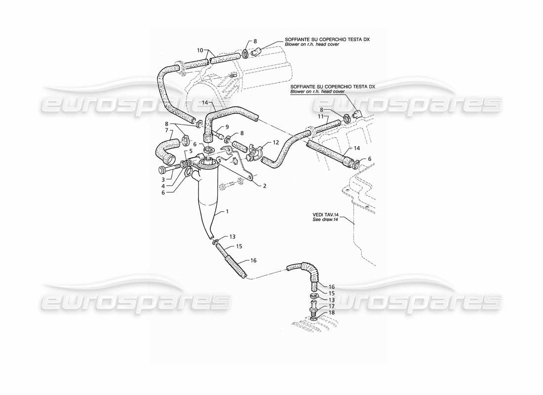 maserati qtp v8 (1998) recupero vapori d'olio diagramma delle parti