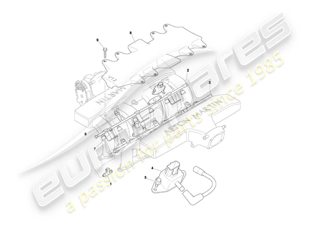 aston martin vanquish (2006) rail e iniettori carburante diagramma delle parti