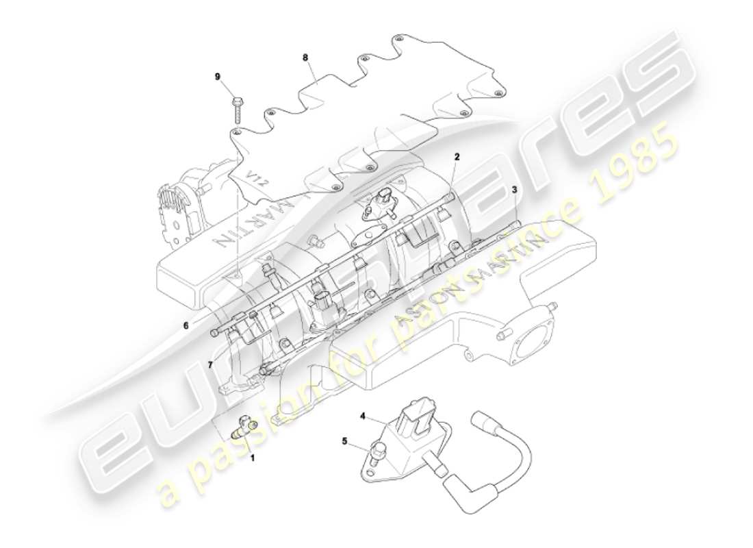 aston martin vanquish (2002) diagramma delle parti dei rail e degli iniettori del carburante