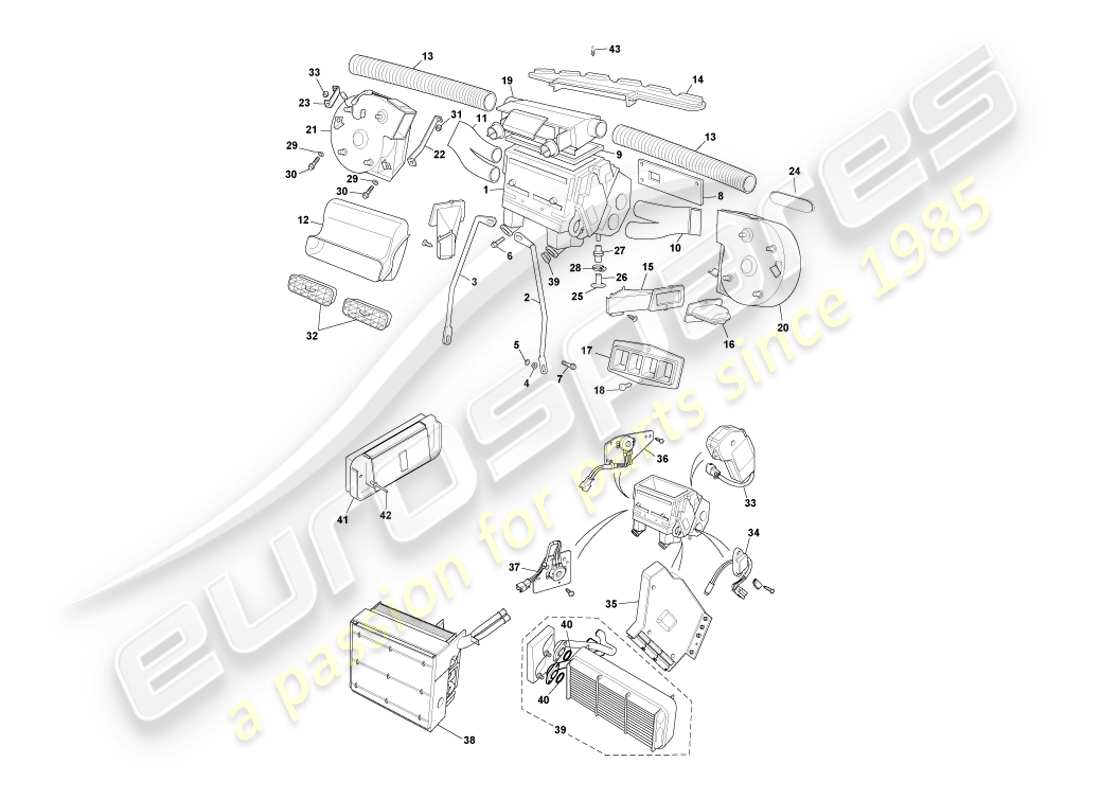 aston martin db7 vantage (2001) diagramma delle parti dell'installazione interna