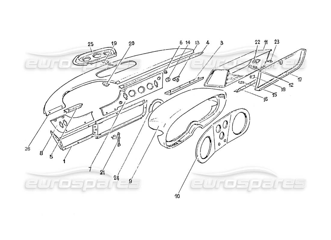 ferrari 365 gt 2+2 (coachwork) pannello di controllo diagramma delle parti