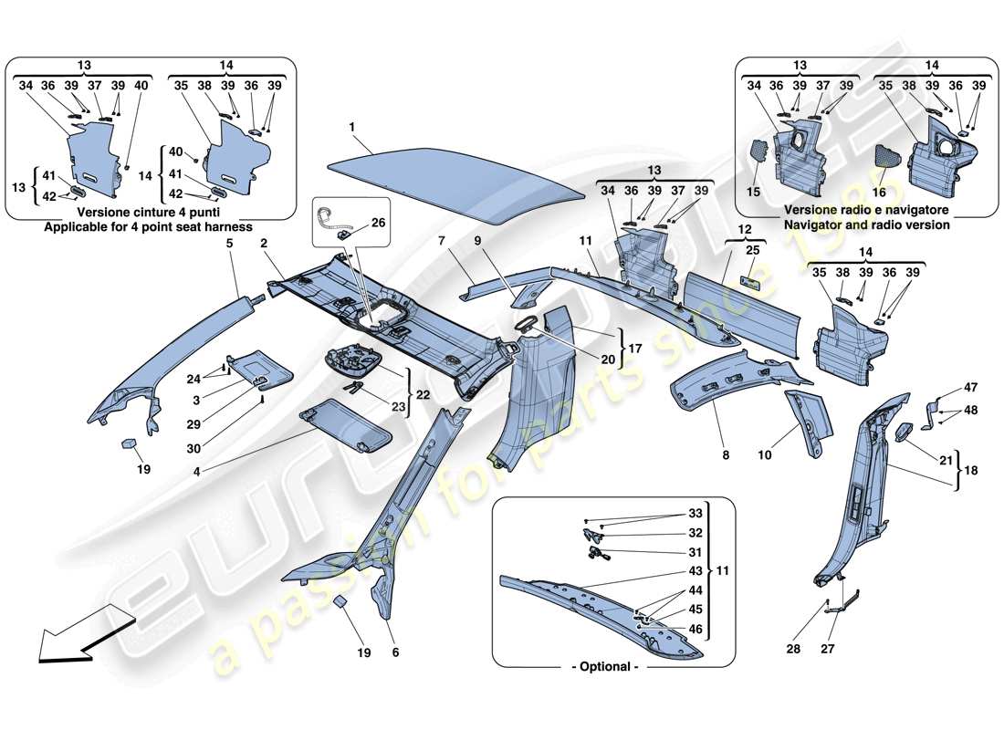 ferrari 458 speciale (usa) rivestimenti del pieno e accessori diagramma delle parti