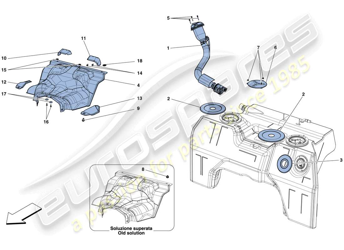 ferrari f12 tdf (usa) serbatoio carburante e bocchettone di riempimento schema delle parti