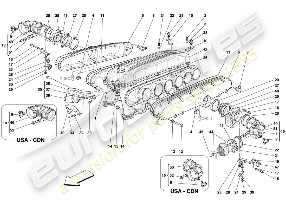 ferrari 612 sessanta (europe) collettore di aspirazione diagramma delle parti