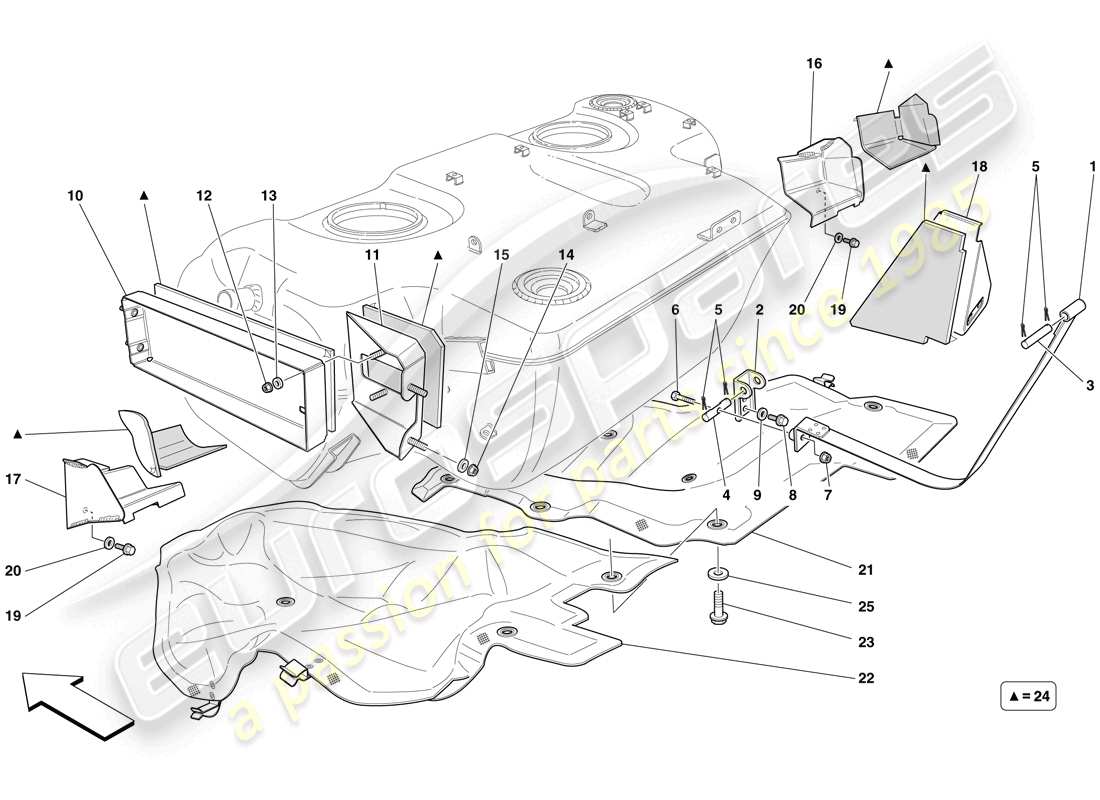ferrari 599 sa aperta (rhd) serbatoio carburante - isolamento e protezione schema parte