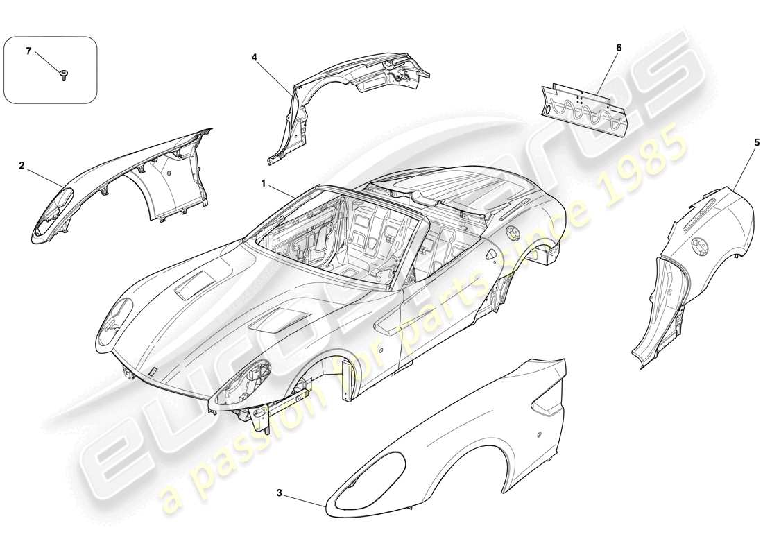 ferrari 599 sa aperta (rhd) scocca - rivestimento esterno diagramma delle parti