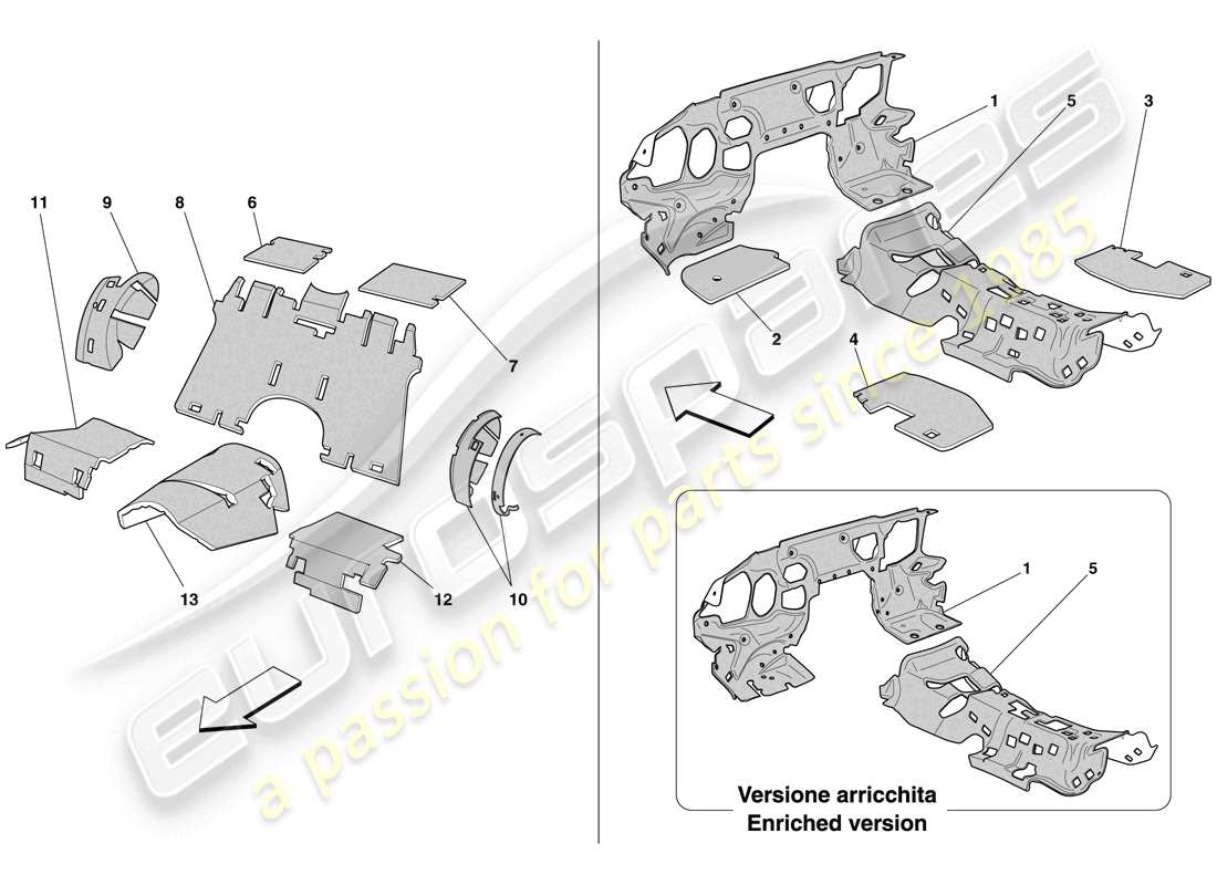 ferrari 612 sessanta (europe) isolamento abitacolo passeggeri diagramma delle parti