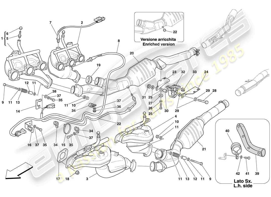 ferrari 612 sessanta (europe) sistema di scarico anteriore diagramma delle parti