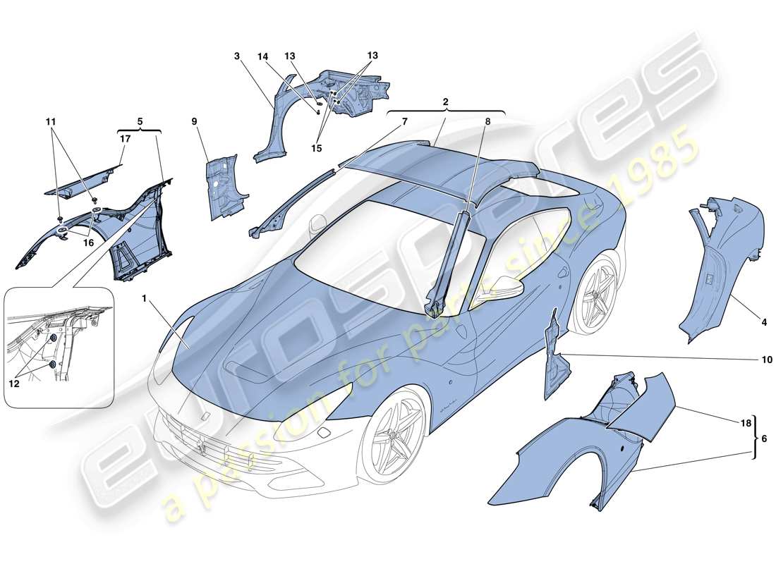 ferrari f12 berlinetta (europe) scocca - rivestimento esterno schema delle parti