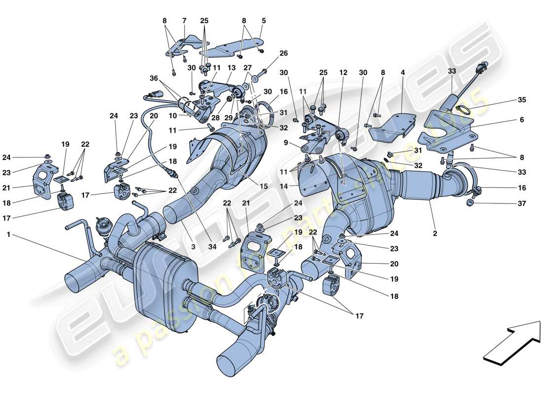 ferrari 488 spider (usa) impianto di scarico diagramma delle parti