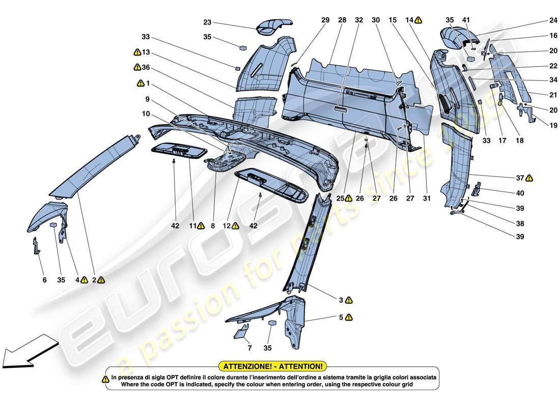 ferrari 488 spider (usa) rivestimenti del pieno e accessori diagramma delle parti