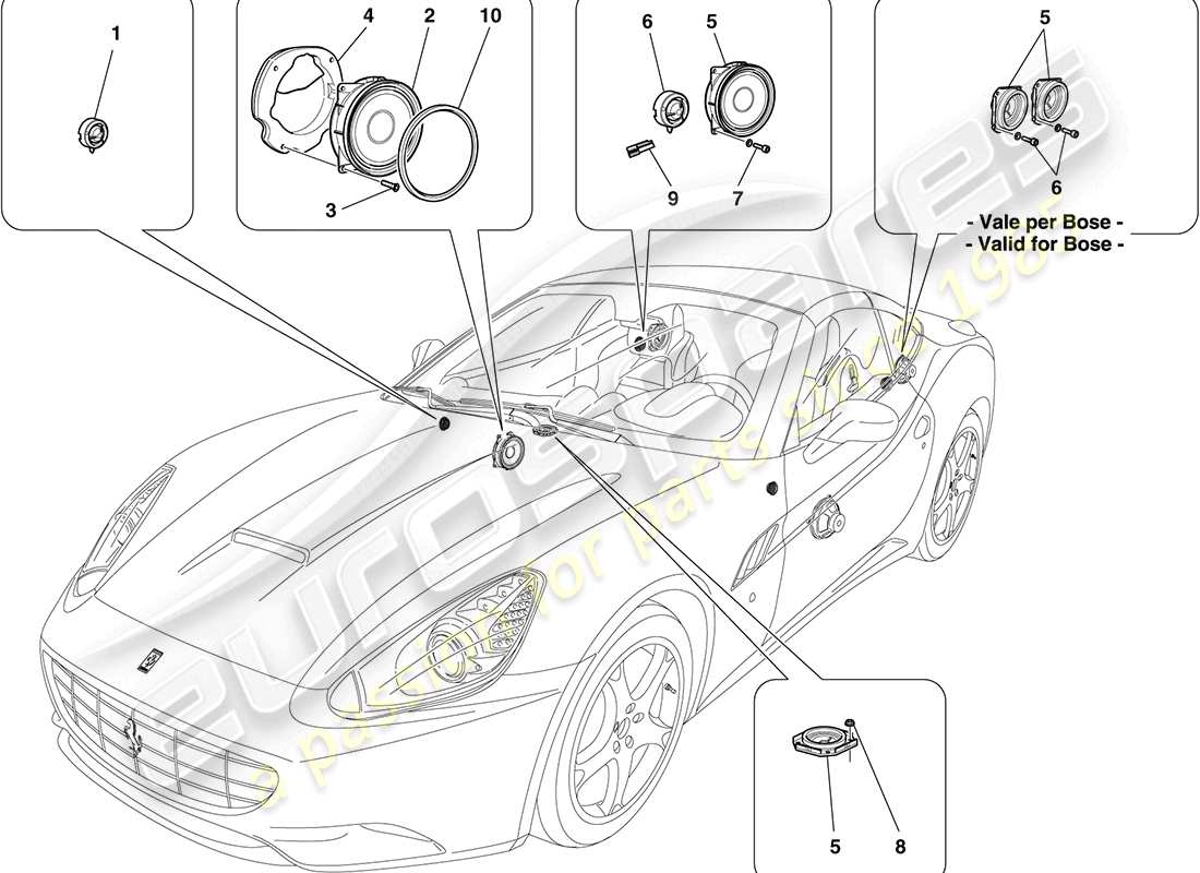 ferrari california (usa) sistema di altoparlanti audio diagramma delle parti