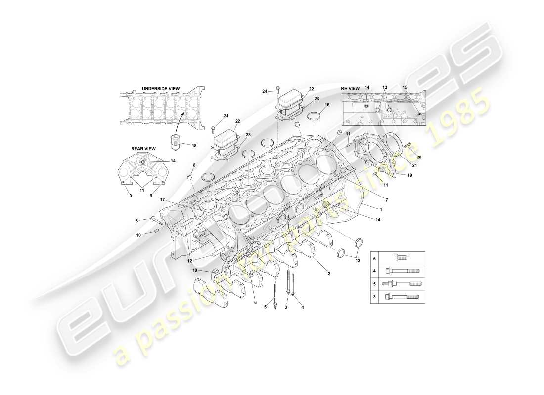 aston martin db7 vantage (1999) diagramma delle parti del blocco cilindri