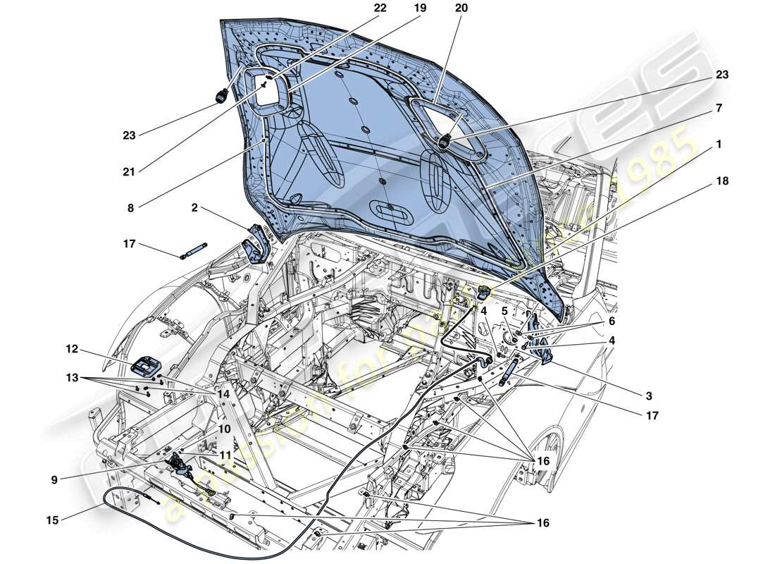 ferrari f12 tdf (usa) coperchio anteriore e meccanismo di apertura schema delle parti