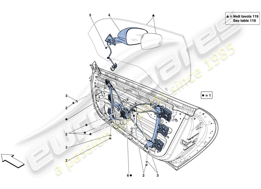 ferrari f12 berlinetta (usa) porte - alzacristalli elettrici e specchio retrovisore schema delle parti