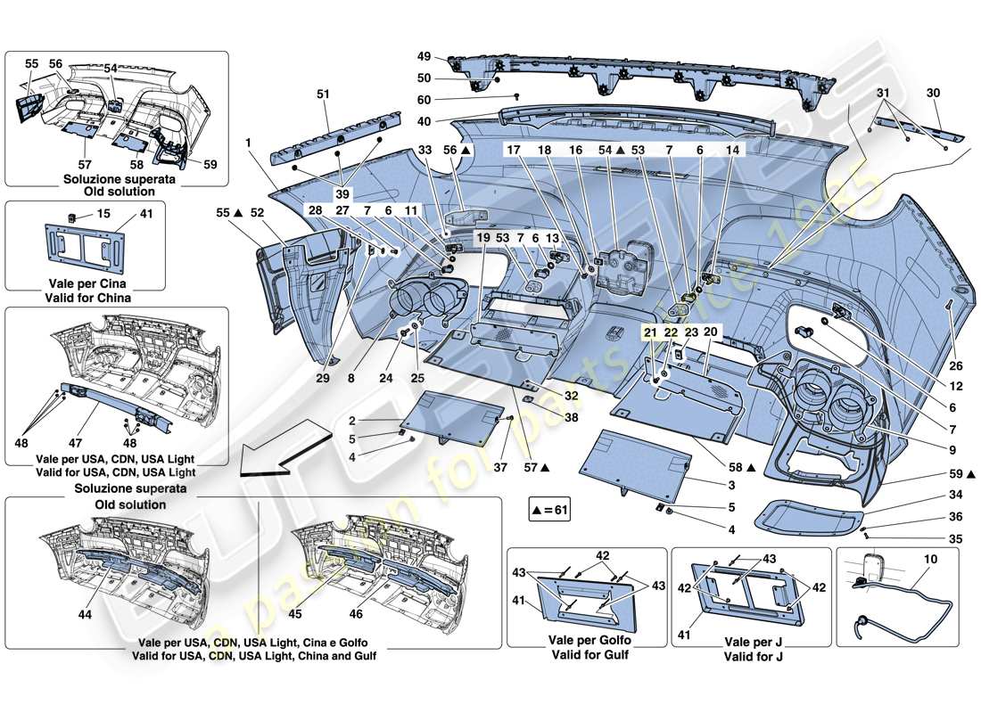 ferrari f12 berlinetta (usa) schema delle parti paraurti posteriore