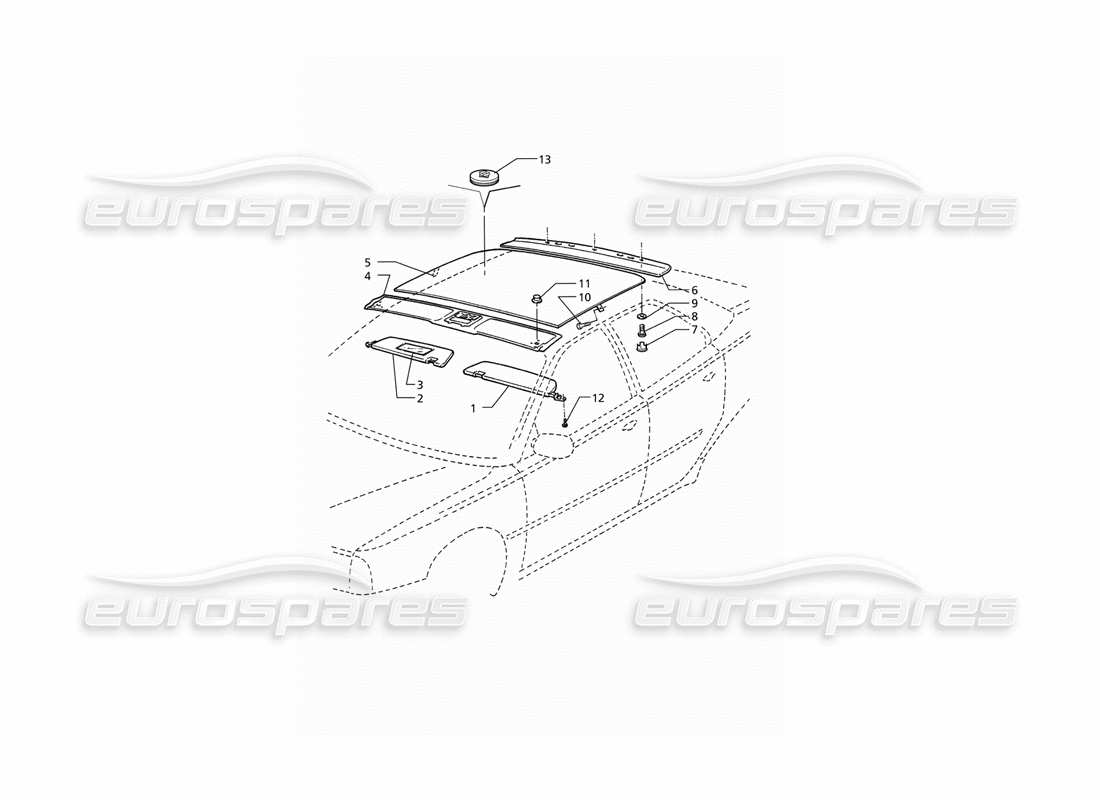 maserati qtp v6 (1996) rivestimenti interni: diagramma delle parti del tetto (lhd).