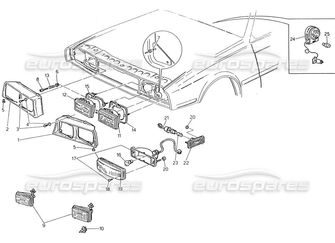 maserati 222 / 222e biturbo luci anteriori (usa) diagramma delle parti
