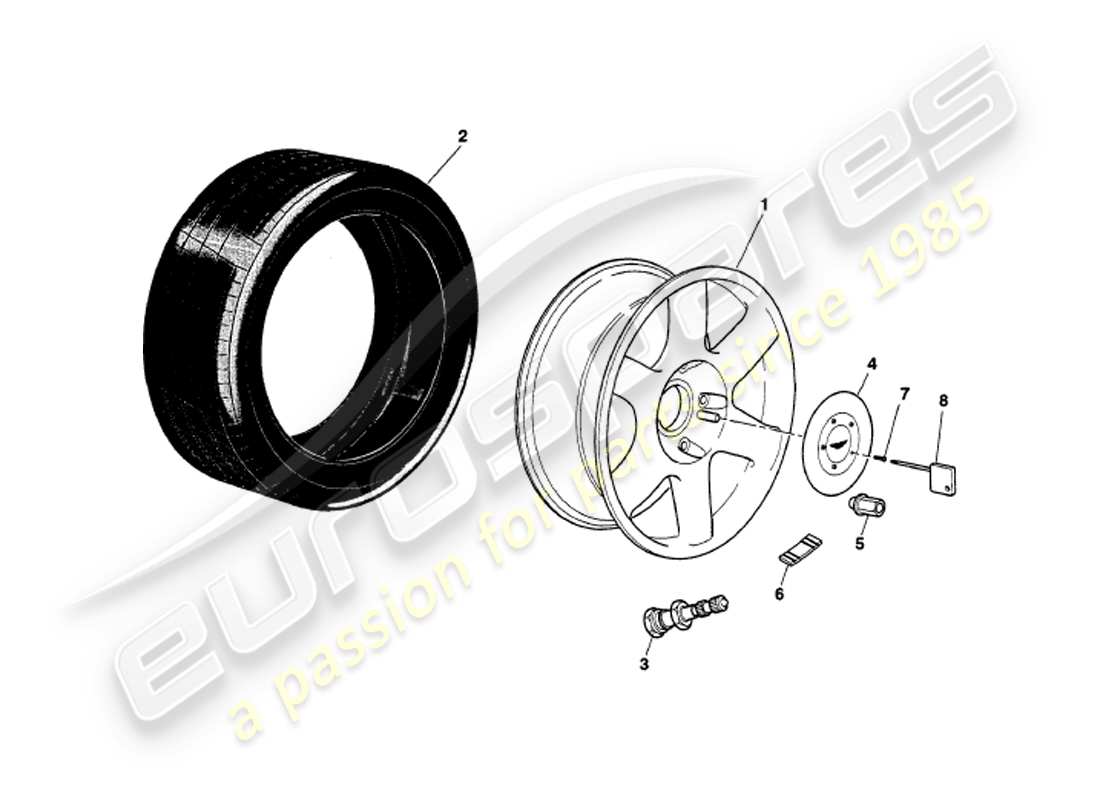 aston martin v8 volante (1999) diagramma delle parti di ruote e pneumatici
