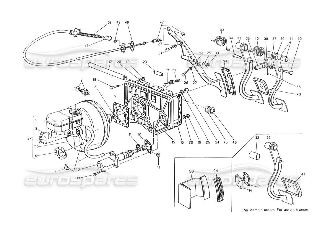 maserati 418 / 4.24v / 430 pedaliera e servofreno, schema delle parti dello sterzo destro