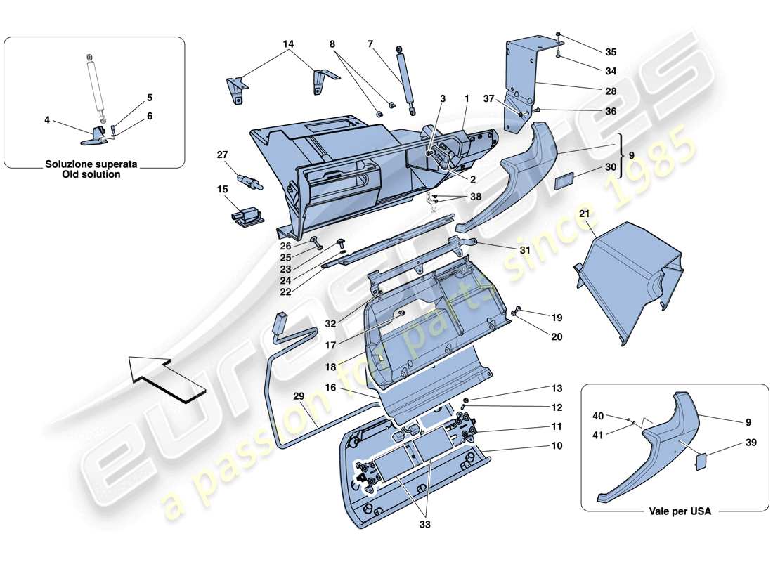 ferrari 458 italia (europe) vano portaoggetti diagramma delle parti