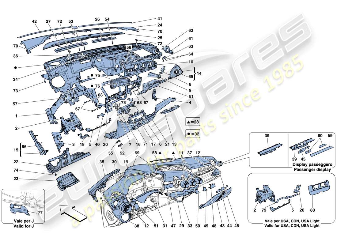 ferrari f12 tdf (europe) diagramma delle parti del cruscotto