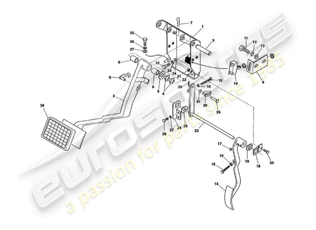 aston martin v8 volante (2000) diagramma delle parti dell'ingranaggio del pedale