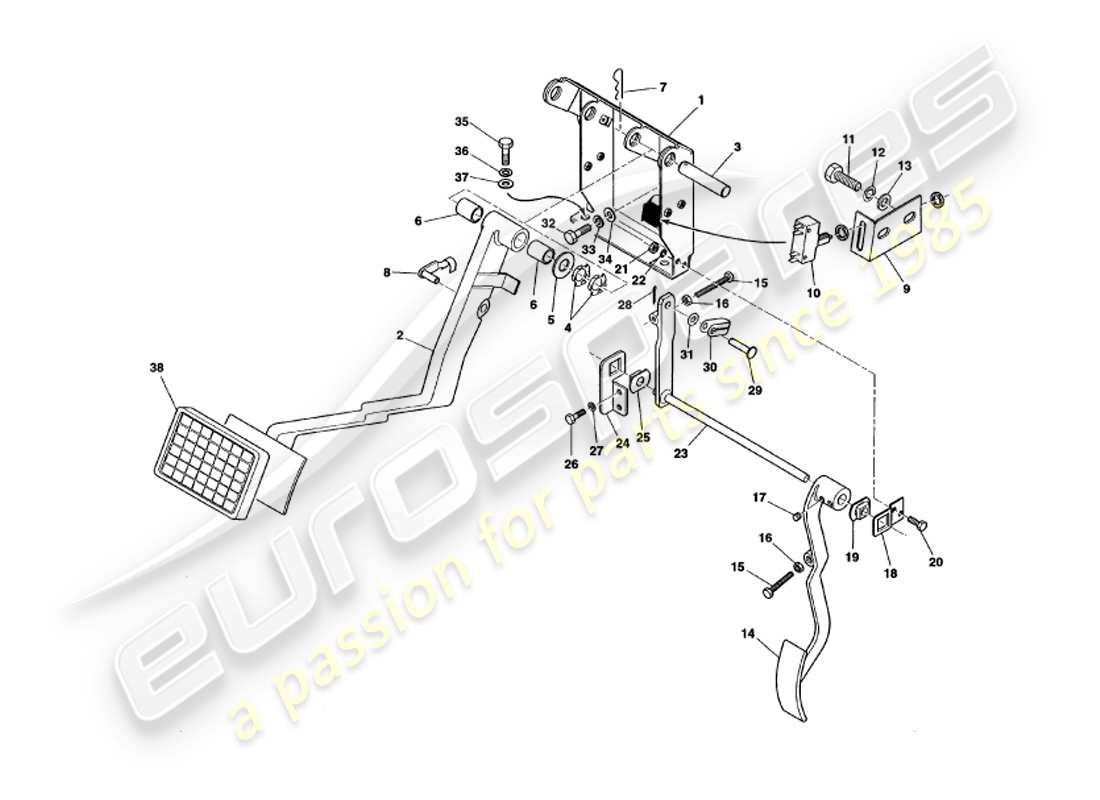 aston martin v8 volante (1999) ingranaggio a pedale diagramma delle parti