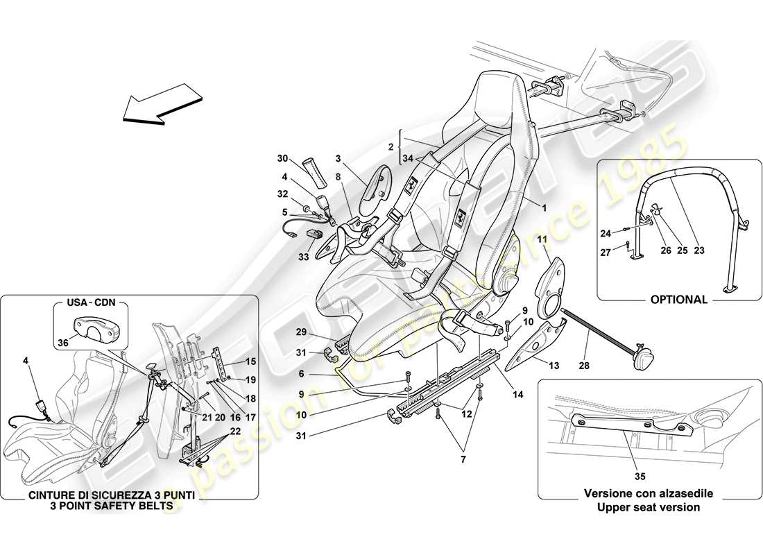 ferrari f430 coupe (rhd) cinghia sedile-rollbar racing seat-4 punto schema delle parti