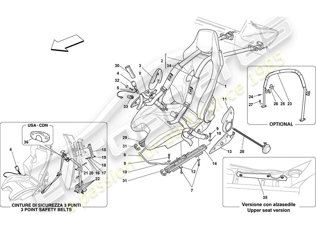 ferrari f430 coupe (rhd) cintura di sicurezza con rollbar da corsa a seat-4 punti diagramma delle parti