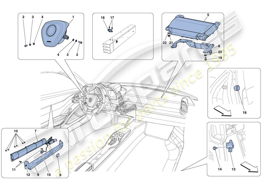 ferrari 458 spider (rhd) diagramma delle parti degli airbag