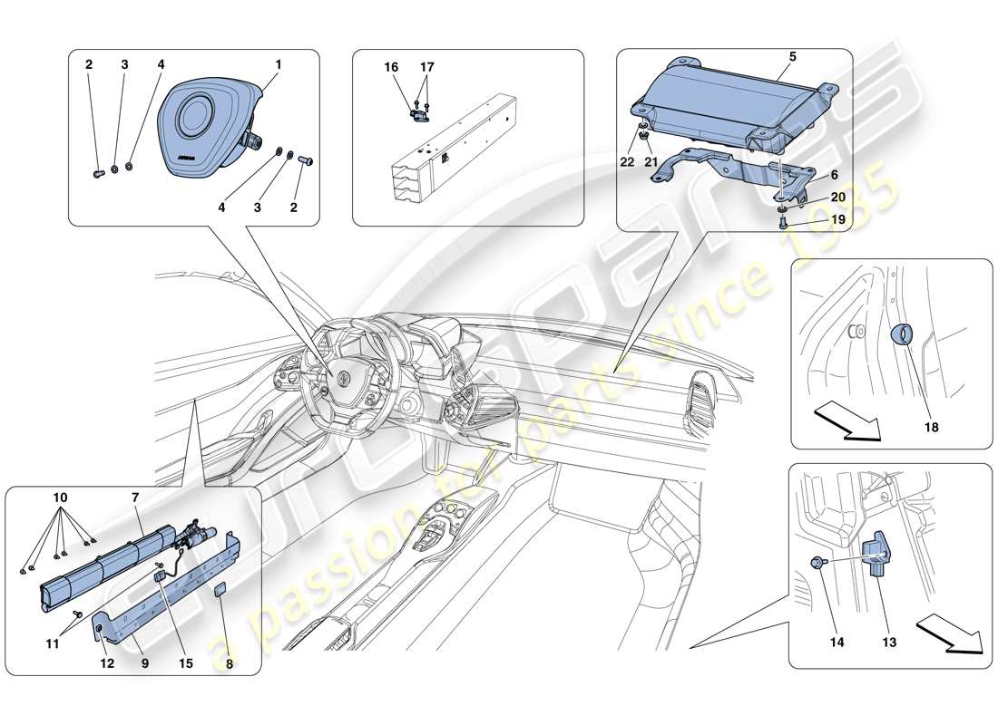 ferrari 458 spider (rhd) diagramma delle parti degli airbag