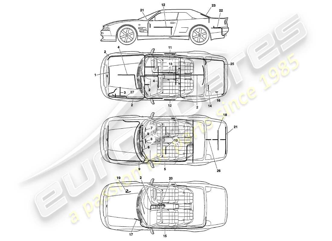 aston martin v8 volante (2000) diagramma delle parti dei cablaggi