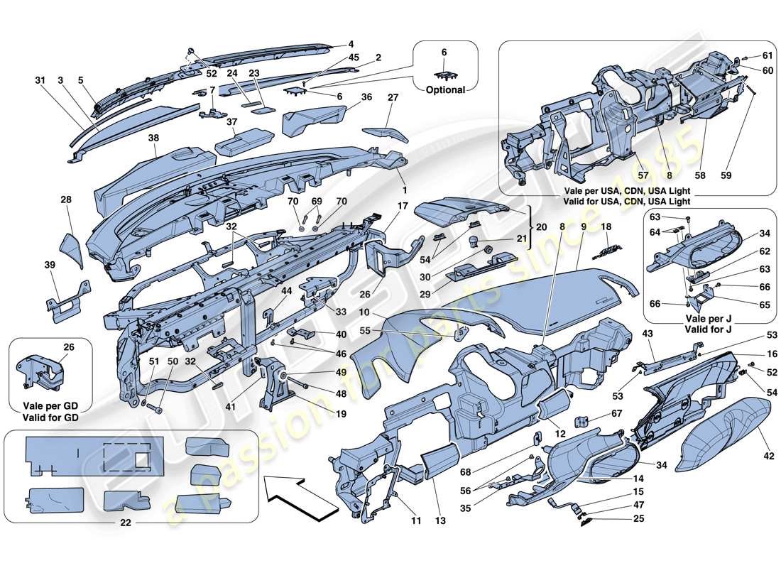 ferrari 458 speciale aperta (rhd) diagramma delle parti del cruscotto