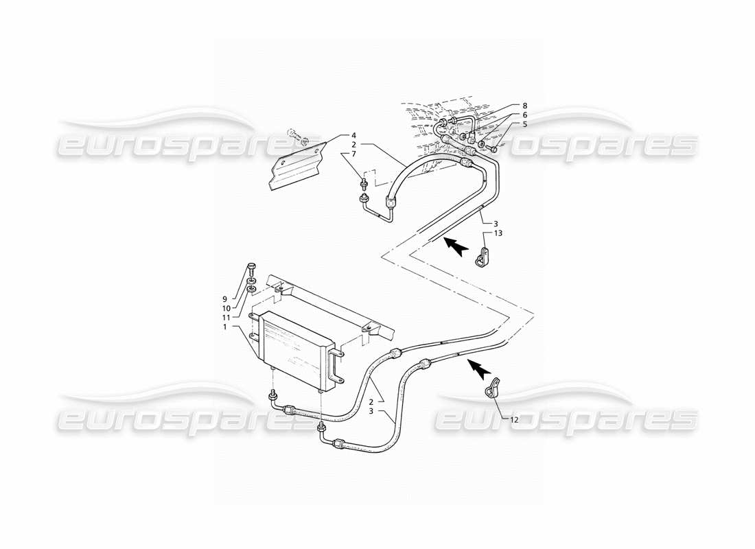 maserati qtp v6 (1996) diagramma delle parti del radiatore dell'olio della trasmissione automatica (4hp).