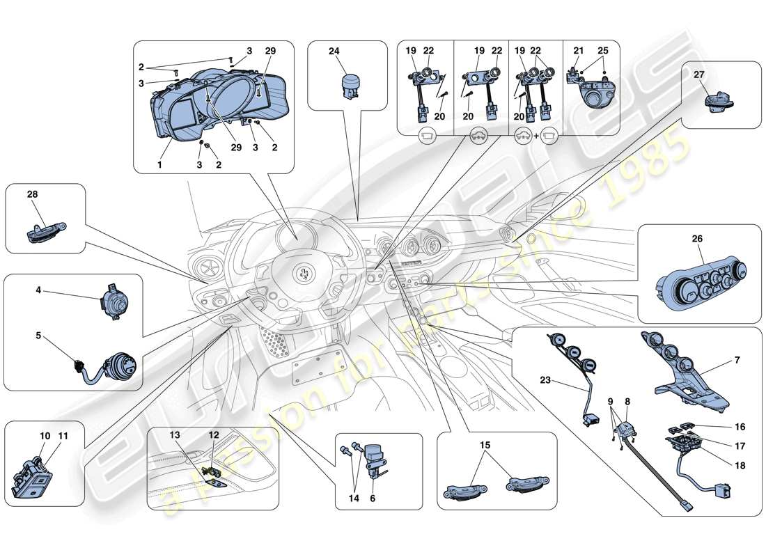 ferrari f12 tdf (usa) strumenti cruscotto e tunnel schema delle parti