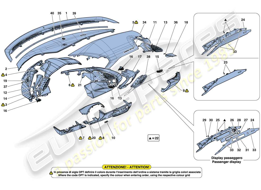 ferrari 488 spider (rhd) cruscotto - schema delle parti rivestimento