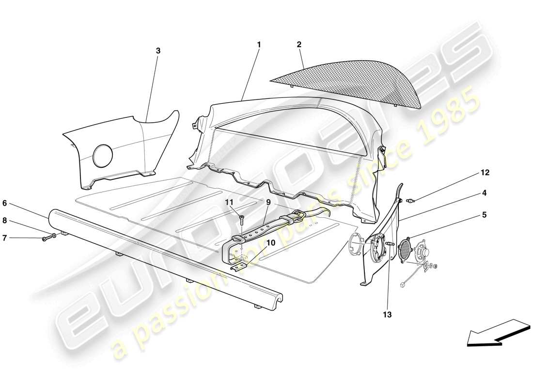 ferrari 599 gtb fiorano (rhd) rivestimenti interni diagramma delle parti