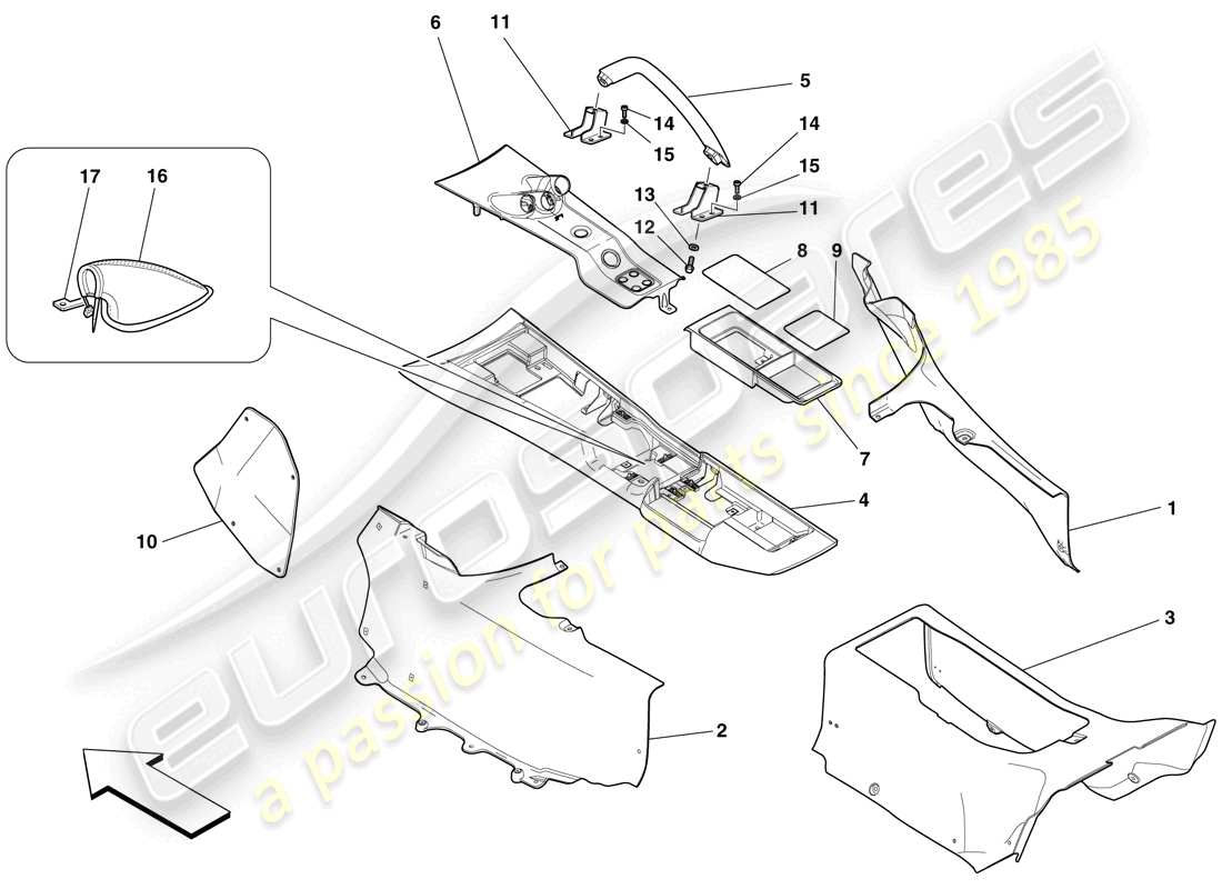 ferrari 599 sa aperta (rhd) tunnel - sottostruttura e accessori schema delle parti